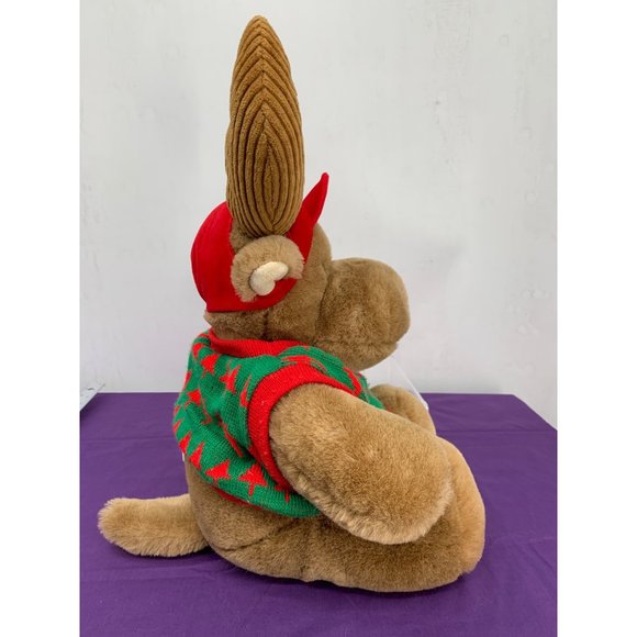 Commonwealth Holiday Moose, 1991 Christmas Tree Decorated Sweater Red Cap Cordur - Picture 7 of 14
